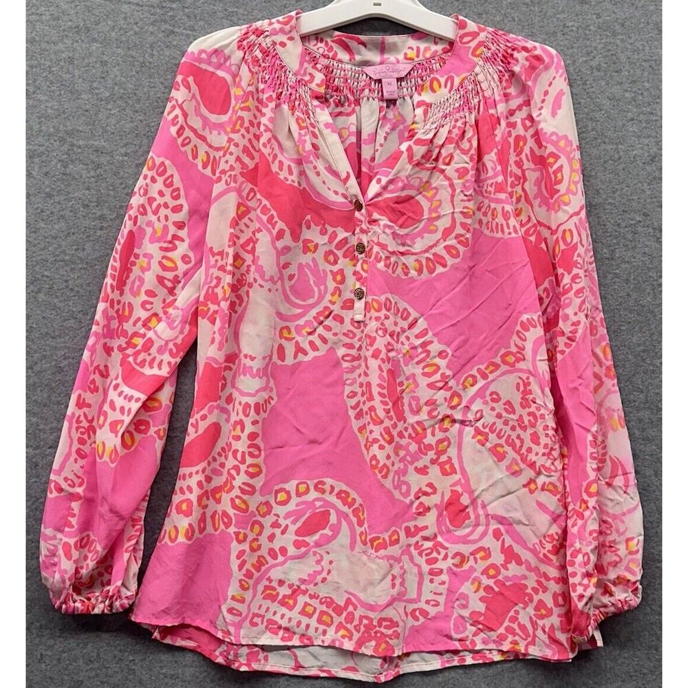 Lilly Pulitzer Pink Multi Paisley-Print Long-Sleeve Blouse